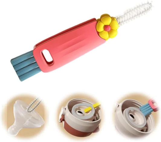 3 in 1 Cup Lid Cleaning Brush, 2025 New Cup Lid Cleaner with Brush, Multifunctional Portable Crevice Cleaning Brush Set for Baby Bottle Gap Tight Spaces, Home Kitchen Cleaning Tools (Red)