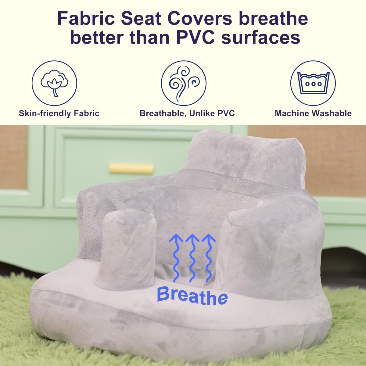 Seat Cover Compatible with Inflatable Baby Seat, Comfortable Seat Cover Fits OBBOLO Inflatable Baby Chair and Similar Sizes (20.8" D x 19.7" W x 14.7" H), Gray Cover Only