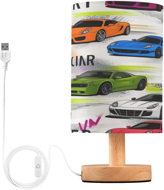 Color Sports Race Car Table Lamp for Bedroom Bedside Lamp Desk Lamps Cylinder Nightstand Lamp for Living Room Office Decor