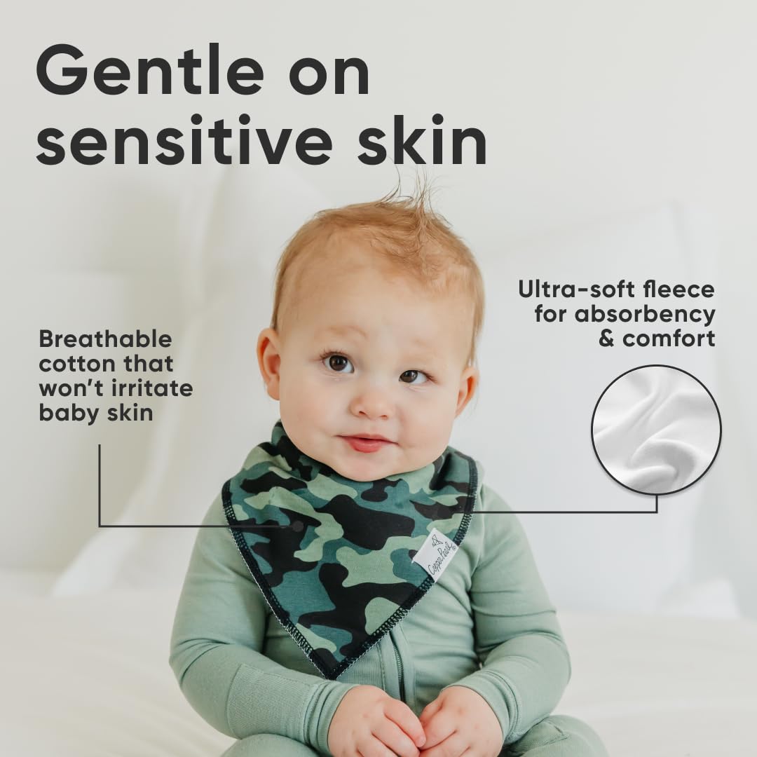 Copper Pearl 4 Pack Soft Cotton Baby Bibs for Drooling and Teething, Absorbent Drool Bibs for Baby Girl and Boy, Adjustable to Fit Newborns to Toddlers, Tons of Styles (Diesel)