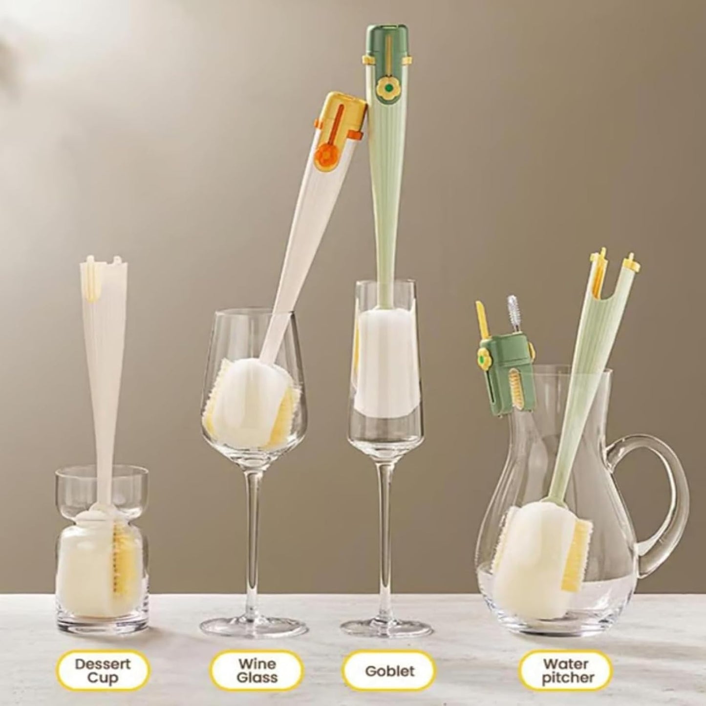 5 in 1 Bottle Cleaning Brush Set, 5‑in‑1 Multifunctional Bottle Cleaning Brush Set, Straw, Lid, Gap & Cup Brushes for Travel and Home Use (Yellow)