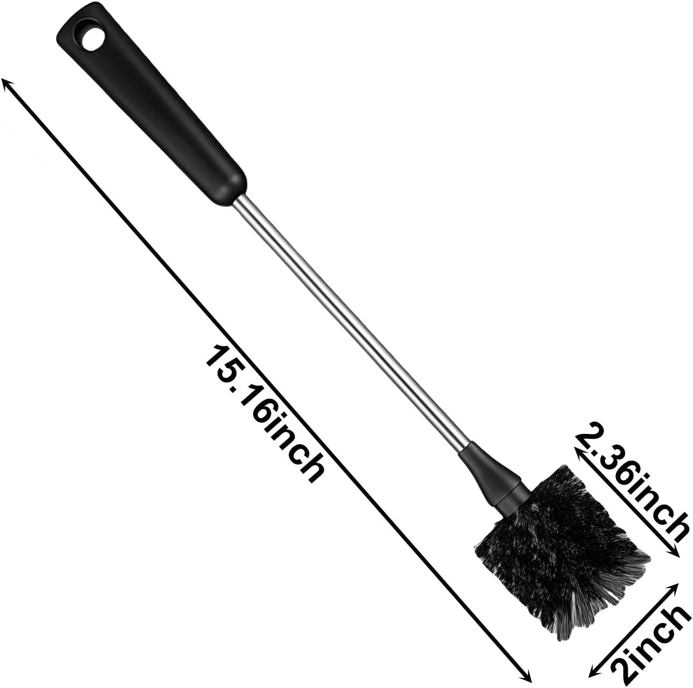 Black Water Bottle Brush, 15 Inches Stainless Steel Long Handle Bottle Cleaner and Scrubber, Kitchen Cleaning Brushes for Cups, Tumblers, Coffee Mugs, Wine Glasses and Wine Decanters