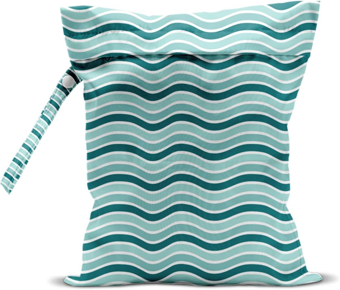 Wet Bag for Swimsuit, Beach Travel Essentials Wet Dry Bag, for Sunscreen Toiletry Dirty Clothes Yoga Gym Diaper, Friends Summer Beach Vacation Gifts. Wavy stripes