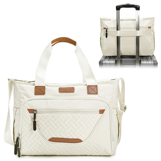 Tote Diaper Bags, Baby Diaper Handbag with 15.6 Inch Laptop Compartment, Travel Diaper Bag with Insulated Pocket Ideal for Baby Registry (Beige)