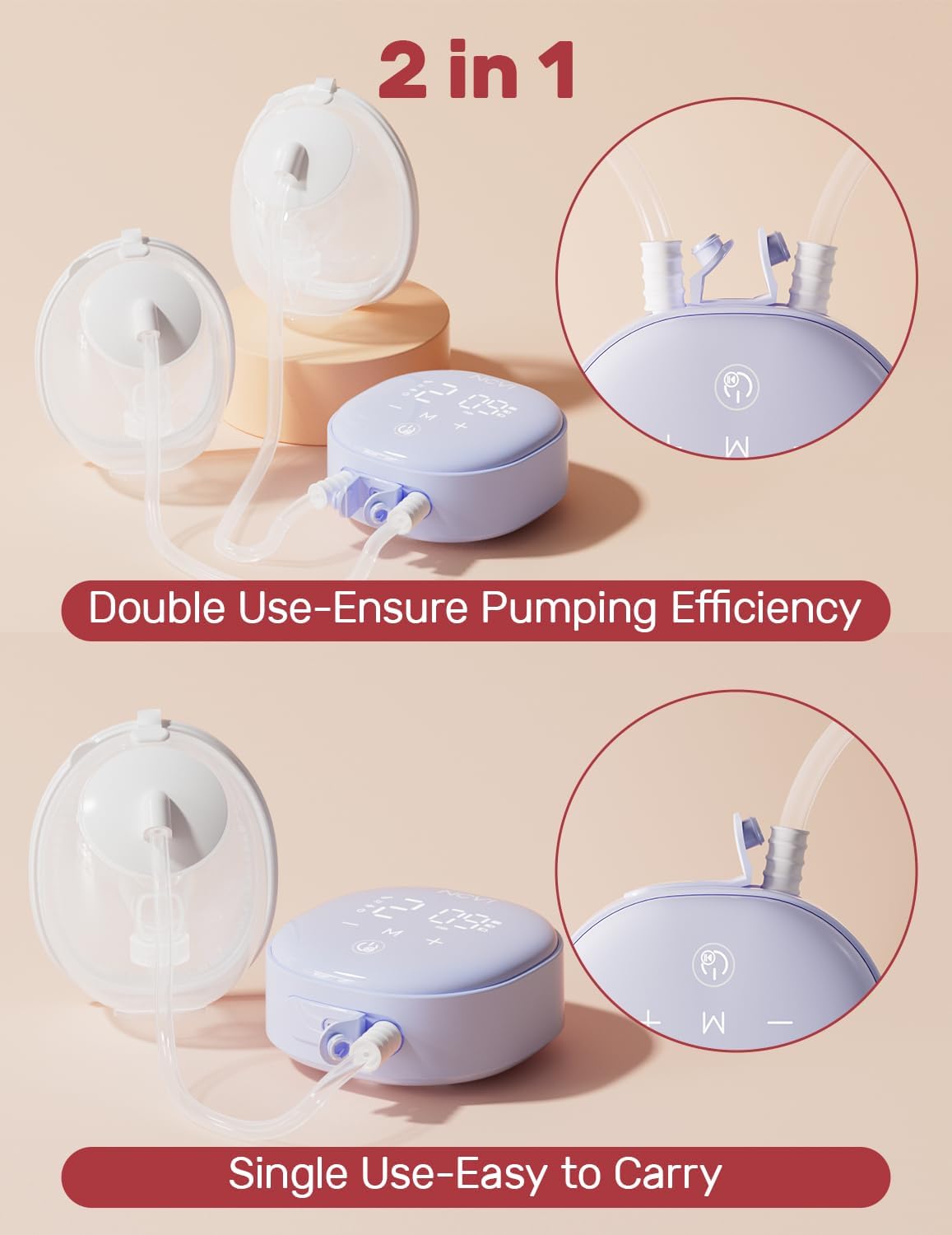 NCVI Wearable Breast Pump Hands Free with 21/24mm Flange, Portable Breastfeeding Pump with Motor Buckle for Travel & Work Equipped with Third-Generation Anti-Spill Collection Cups (On-The-Go Size)