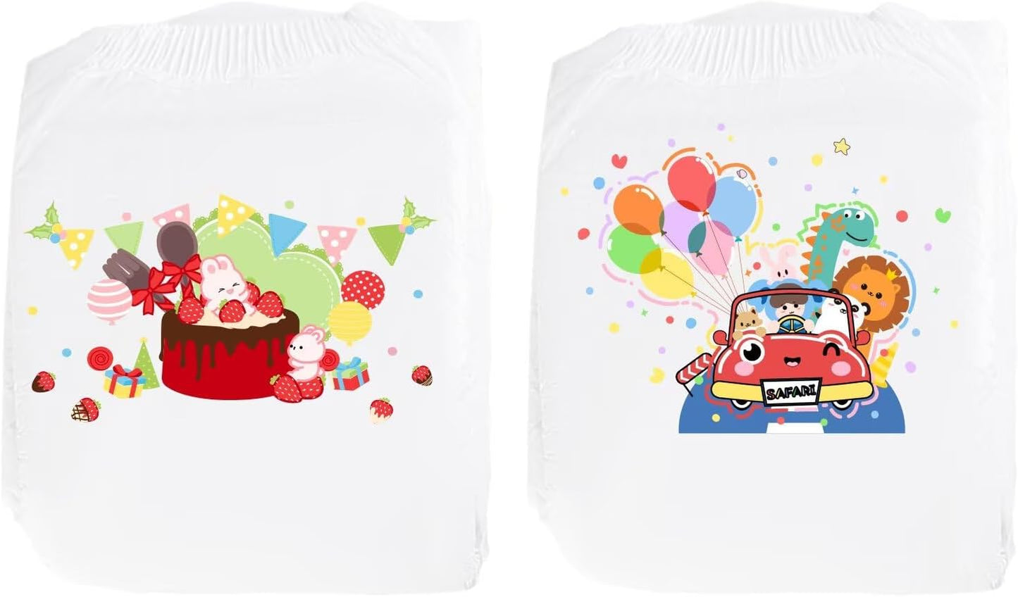 Landofgenie Adult Diapers with Tabs Unisex Overnight High Absorbency Diapers Pack of 2 (Large 36"- 46") - Bunny Party and Animal Amusement Park