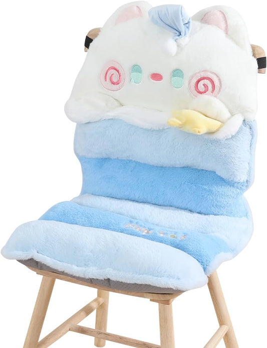 Cartoon Cat Seat Pads Non Slip Machine Wash Soft Cushion for Bedroom Décor, Gamer and Dining Chairs (35"x17", Blue)