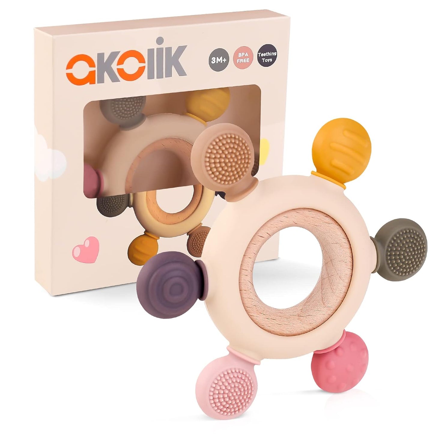 akolik Baby Teething Toys, Teething Relief Toy, BPA Free Baby Chew Toys Infant Toys Newborn Accessories, Teethers for Babies 0-3-6-9-12 Months Old Boys Girls