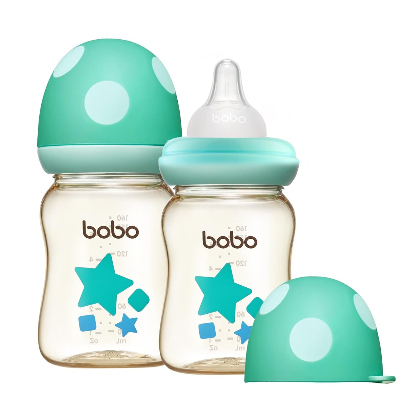 YOHKOH PPSU Baby Bottle Wide Neck, Newborn Anti-Colic Baby Bottle with Natural Response Nipple, Streamlined Body, Easy to Clean (5.4oz (Pack of 2), Blue)