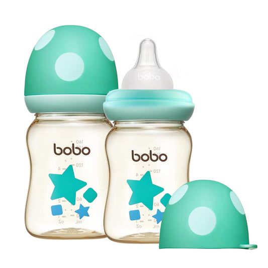 YOHKOH PPSU Baby Bottle Wide Neck, Newborn Anti-Colic Baby Bottle with Natural Response Nipple, Streamlined Body, Easy to Clean (5.4oz (Pack of 2), Blue)