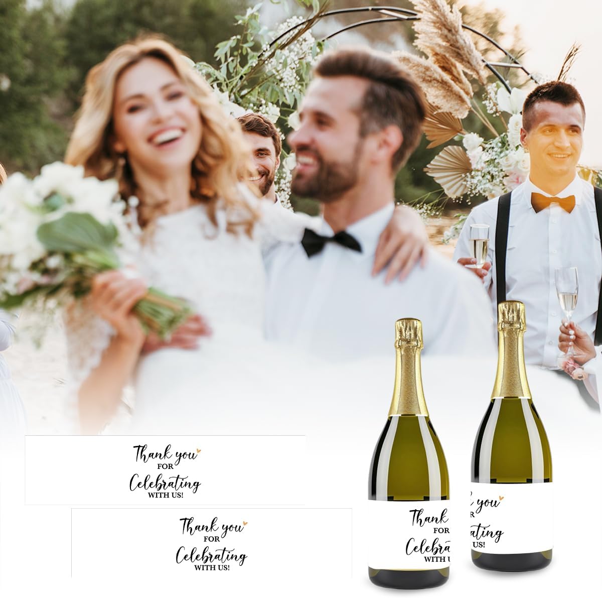 100PCS Wedding Water Bottle Labels Waterproof Greenery Floral Wraps Sticker for Water Bottle Baby Shower Bottle Label for Bridal Shower Party Thanks（White）