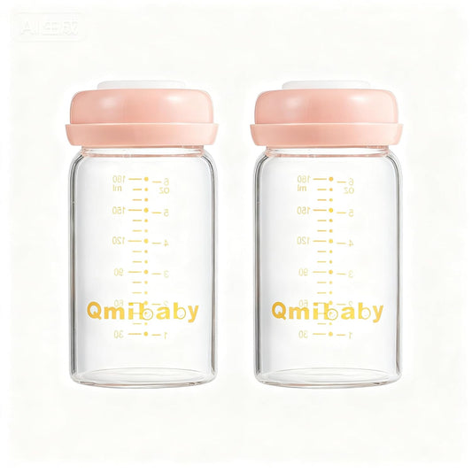 Breast Milk Storage Bottles 180ml 6oz BPA-Free Leak-Proof Nautral Baby Bottle for Breastmilk Storage Wide Neck Bottles with Screw Ring Sealing Disk Breastfeeding (Pink, 180ml-2Packs)