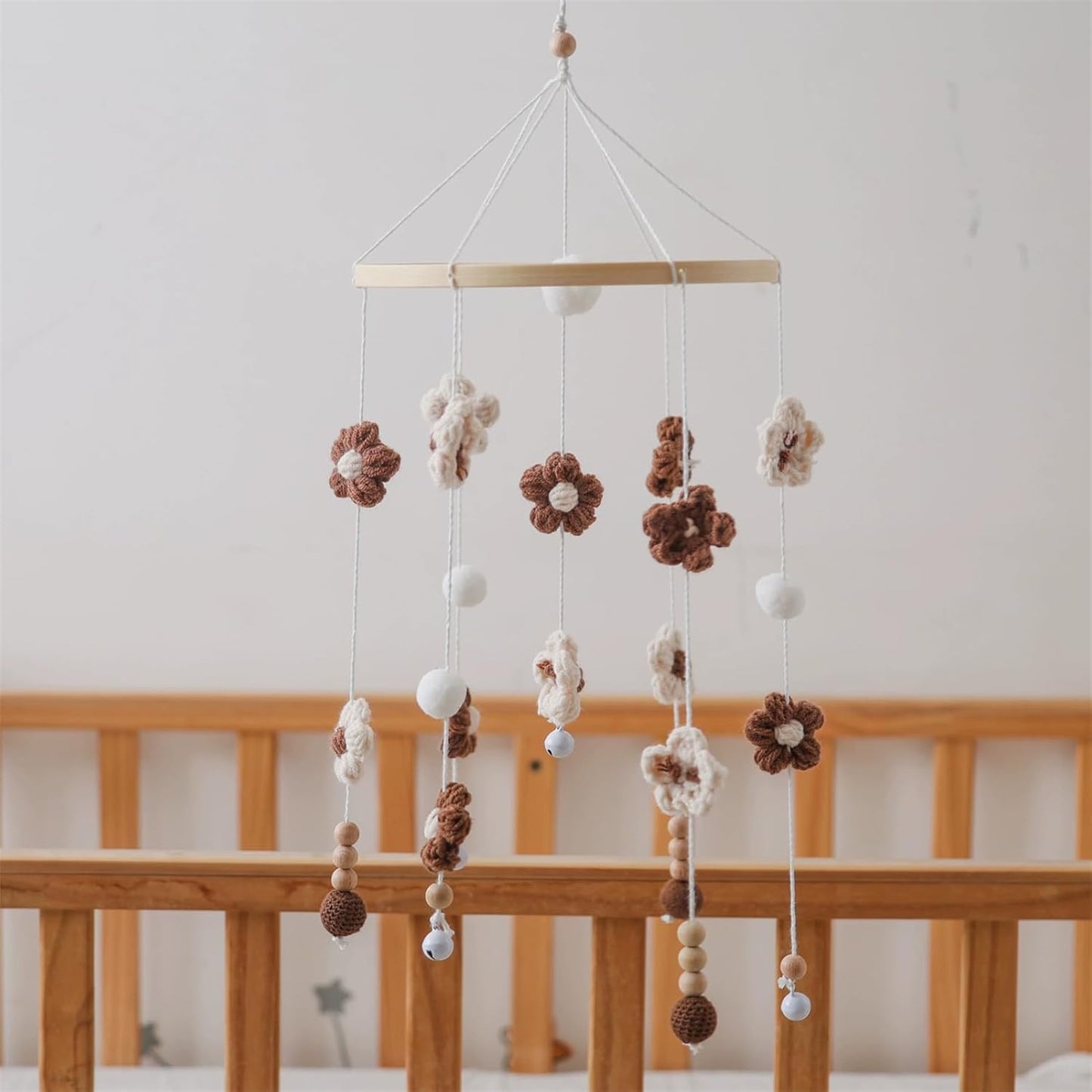 Baby Mobile for Crib - Modern Baby Mobile - Nursery Mobile for Girl or Boy - Hand-Crocheted Colourful Little Flower - Baby Crib Mobile for Boys Girls (C)