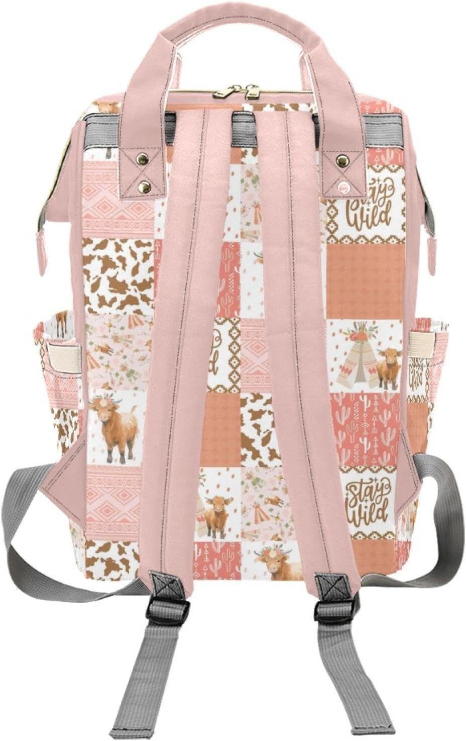 Personalized Highland Cow Pink Diaper Bag with Name – Custom Baby Bag, Nursing Tote Backpack for Mom, Custom Name Mommy Daypack, Shower Gift for Baby