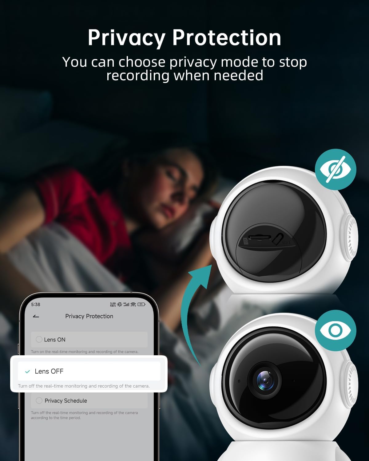ZUMIMALL Security Camera Indoor, 5G/2.4G WiFi Baby Monitor with Camera and Audio, 2K Wired Pet Cameras for Home Security, One-Click Call, Auto Tracking, Cry/PIR/AI Detection, Alexa/ONVIF/Cloud