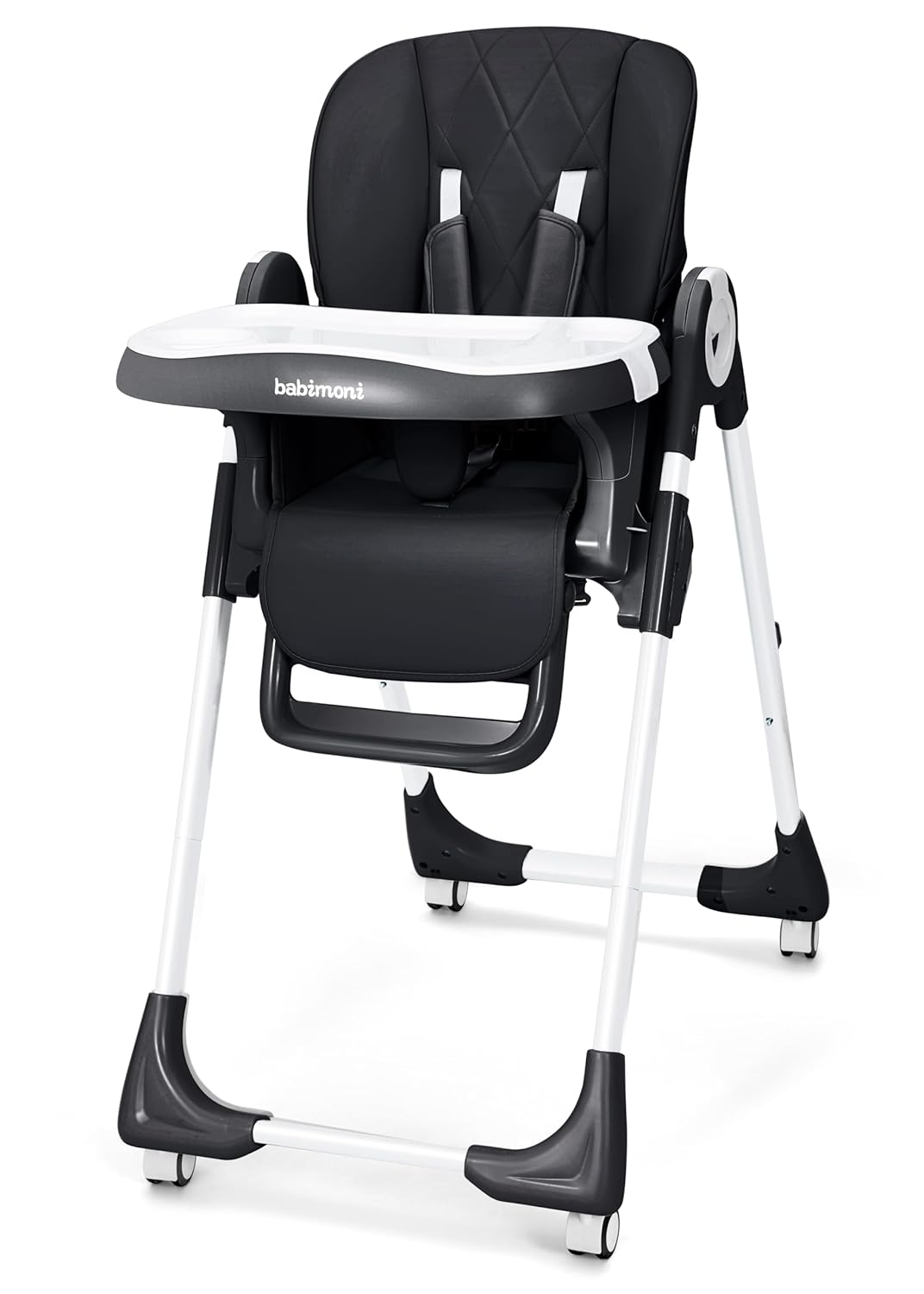 4 in 1 Baby High Chair, High Chairs for Babies and Toddlers, Foldable Highchair with 4 Wheels, 4 Levels of Recline and 7 Levels of Height Adjustment (Black)