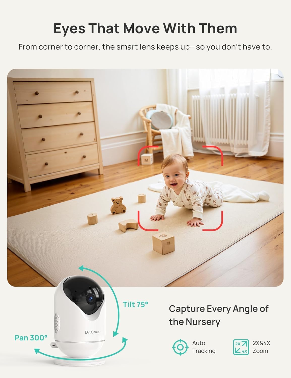 Dr.Care VistaView Smart WiFi Baby Monitor with 2 Cameras- 5” 1080P Split Screen & 2K Camera App Control, Cry & Motion Alerts, Night Vision, 5000mAh Battery, 2-Way Talk, Triple Security, 1279ft Range