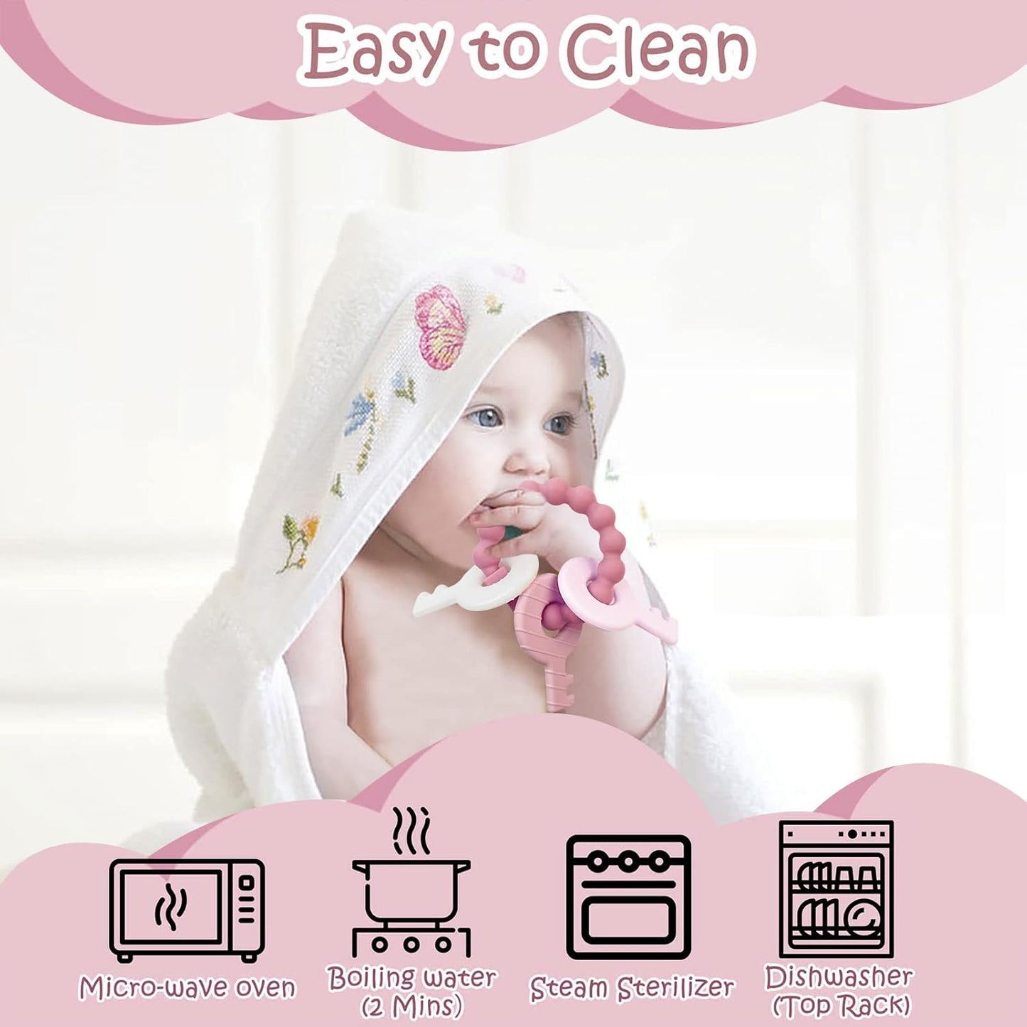 YAPROMO Baby Teething Keys - Soft Silicone Keys Teether, Cute Chew Toys for 3-18 Months Infants & Toddlers, Perfect for Baby Girls, BPA Free