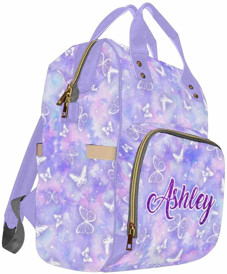 D-Story Customized Backpack Customized Diaper Bags For Baby Diaper Backpack With Name Text Personalized Name Bag Diaper Bag Personalized, Rainbow Butterflies