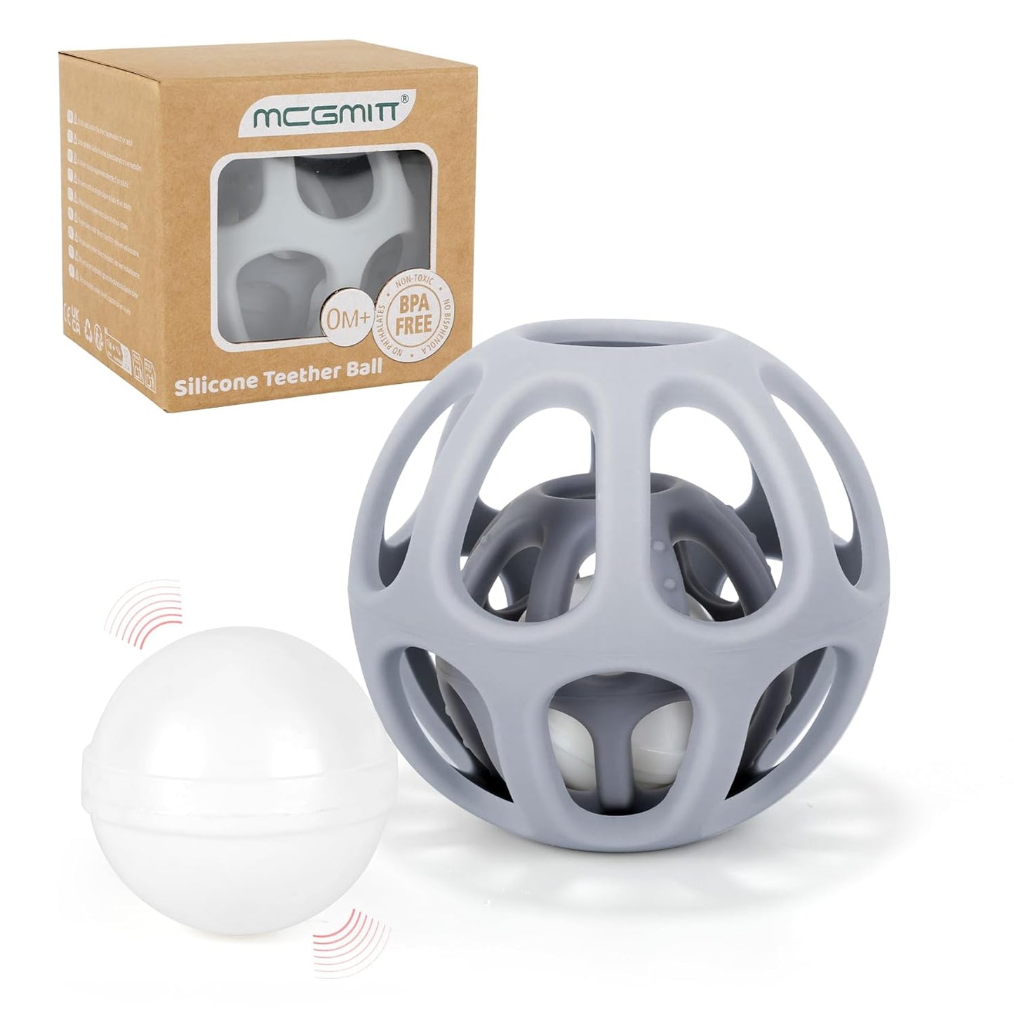 MCGMITT Baby Rattle Teething Toy, Easy Grasp Silicone Infant Ball, BPA Free Non-Toxic Soft Baby Sensory Ball Bath Toy, Motor Skills Toy, Montessori Early Educational Toy, Gift for Age Newborn and Up