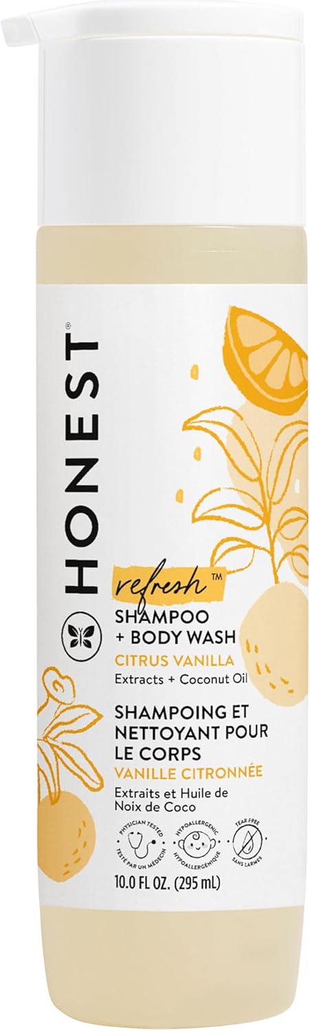 The Honest Company 2-in-1 Cleansing Shampoo + Body Wash | Gentle for Baby | Naturally Derived, Tear-free, Hypoallergenic | Citrus Vanilla Refresh, 10 fl oz