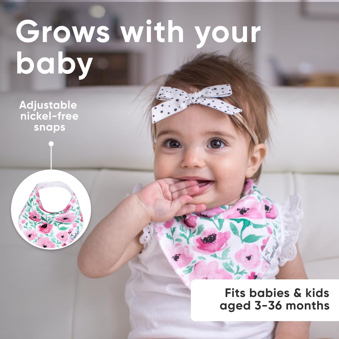 Copper Pearl 4 Pack Soft Cotton Baby Bibs for Drooling and Teething, Absorbent Drool Bibs for Baby Girl and Boy, Adjustable to Fit Newborns to Toddlers, Tons of Styles (Bloom)