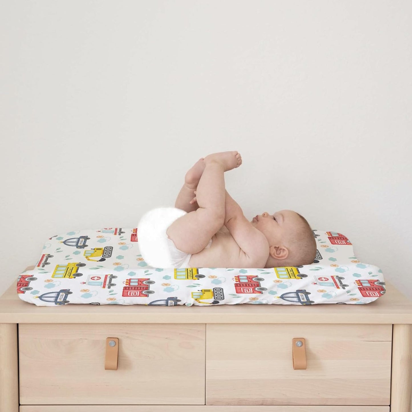 Watercolor Cars Changing Pad Covers Cute Transport Vechile Sun Clouds Leaves Fitted Baby Change Table Sheets for Boys Girls Cartoon Cars Soft Stretchy Fitted Changing Table Mats Sheets 32''x16''