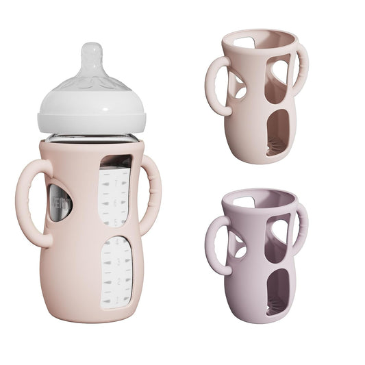 2 Pack Silicone Sleeves for Avent Natural Glass Bottles, Anti Breakage Baby Bottle Protector with Easy-Grip Handle, Compatible Philips Avent Glass Natural Bottle 8 oz, Not for Infant Use