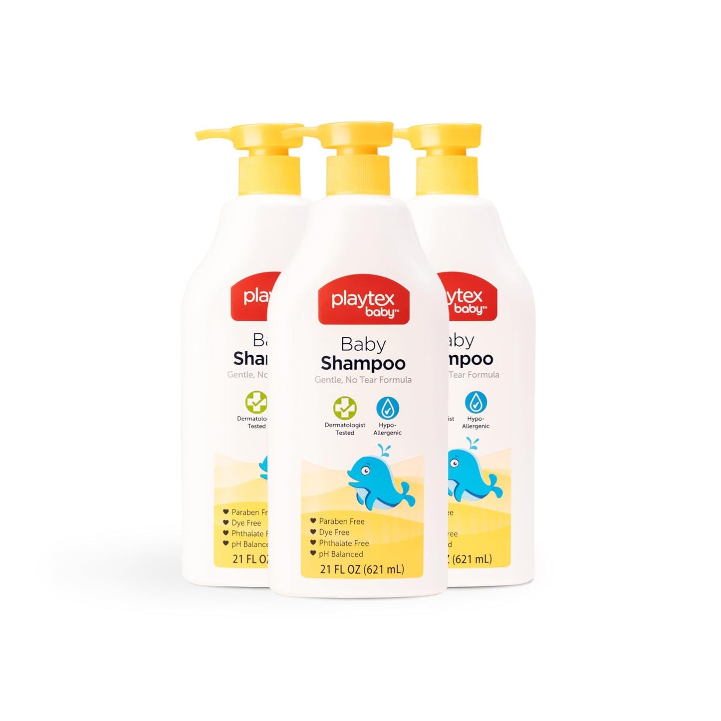 Playtex Baby Shampoo, 21 oz. Bottle, 3-Pack, Dermatologist Tested Gentle, Tear Free Shampoo for Babies, pH Balanced, Hypoallergenic, Free of Dyes, Parabens and Phthalates