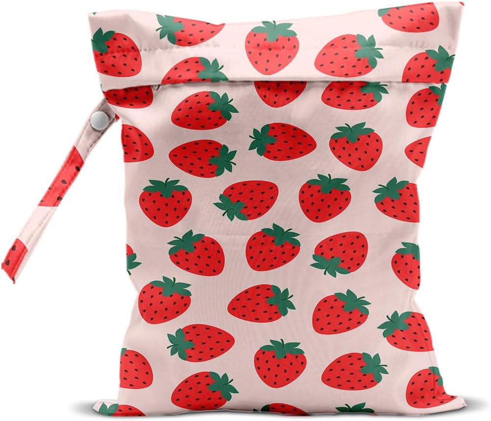 Secret Santa Gifts, Strawberry Wet Bags 12x10 Inch, Pink Reusable Wet Dry Bag for Swimsuit Pool Beach Diapers Dirty Yoga Gym Clothes, Strawberry Gifts for Women Friend Travelers