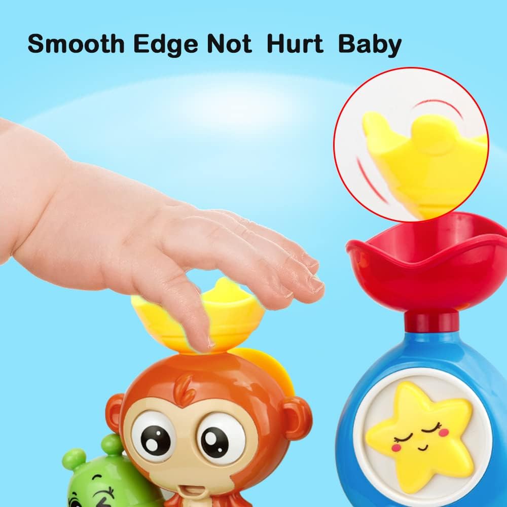 G-WACK Bath Toys for Toddlers Age 1 2 3 Year Old Girl Boy, Preschool New Born Baby Bathtub Water Toys, Durable Interactive Multicolored Infant Toy, Lovely Monkey Caterpillar,2 Strong Suction Cups