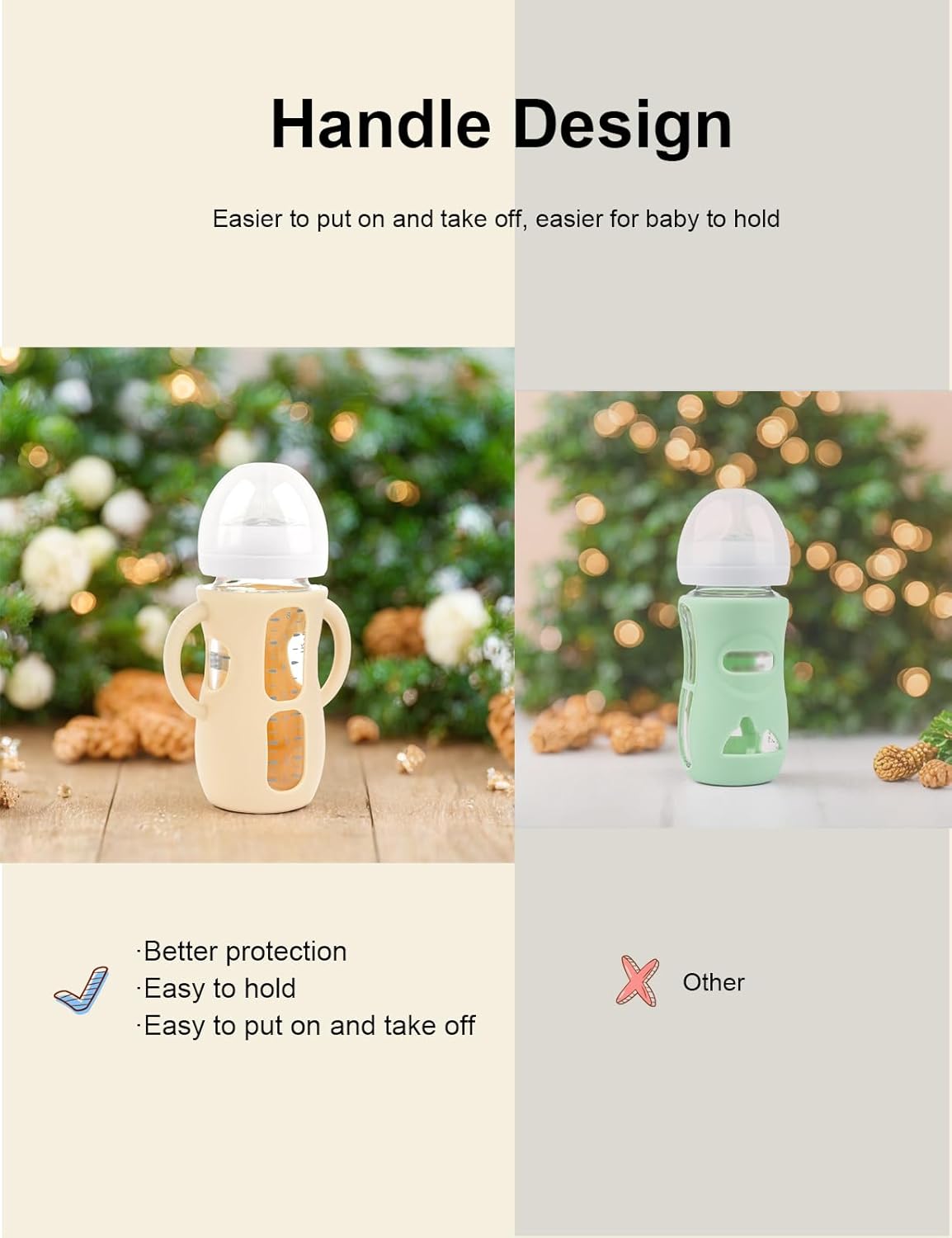 2-Pack Silicone Sleeves for Philips Avent Glass Bottles, BPA-Free Drop-Resistant Baby Bottle Sleeves with Handles, Compatible with Philips Avent Natural Glass Baby Bottles (8 oz)