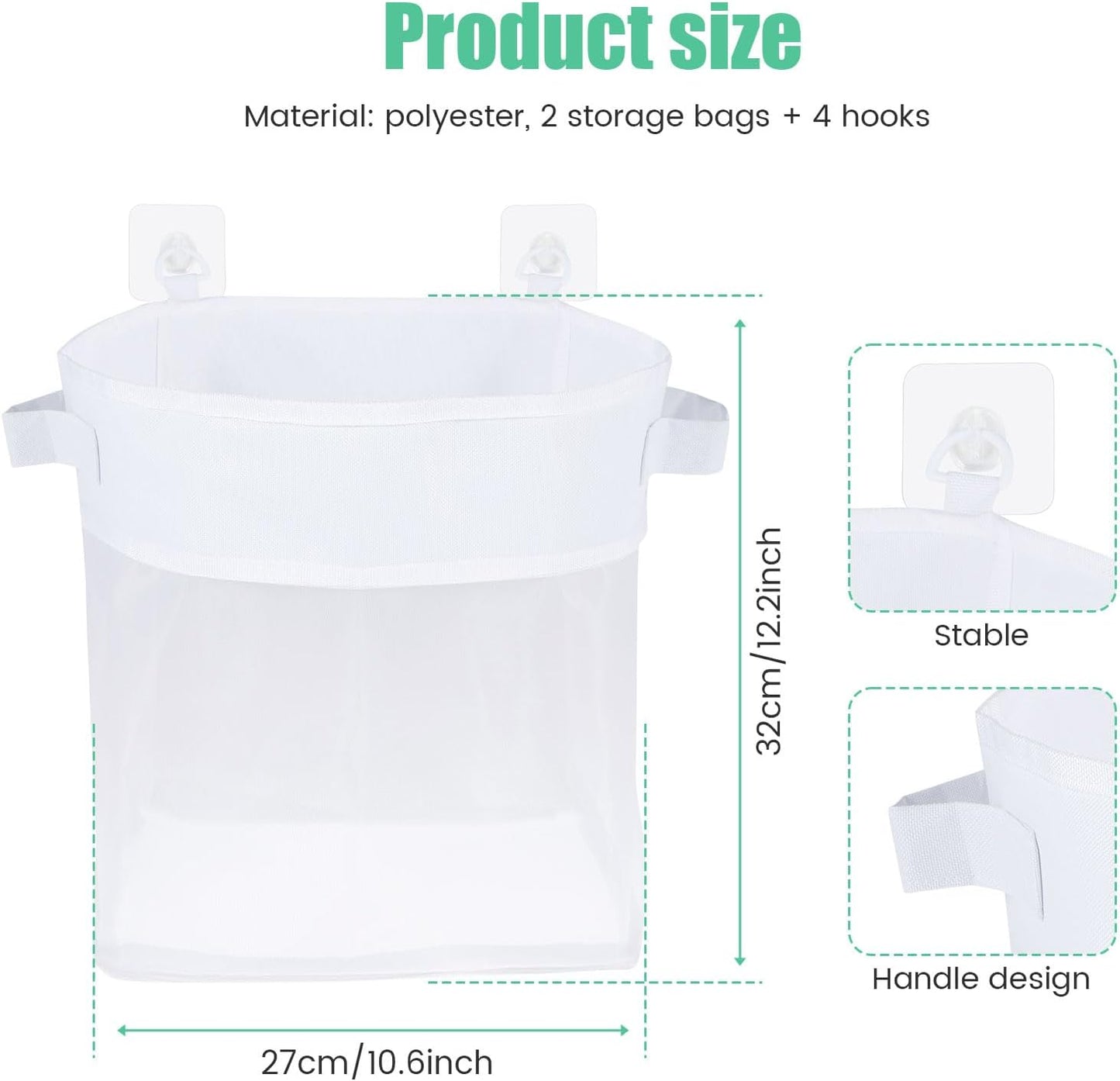 2Pcs Bath Toy Storage Polyester Toy Organizer Wall Mounted Breathable Leaky Mesh Bag Easy to Install Large Capacity Toy Mesh Bag Easy to Clean Toy Organizer Suitable for Bathrooms