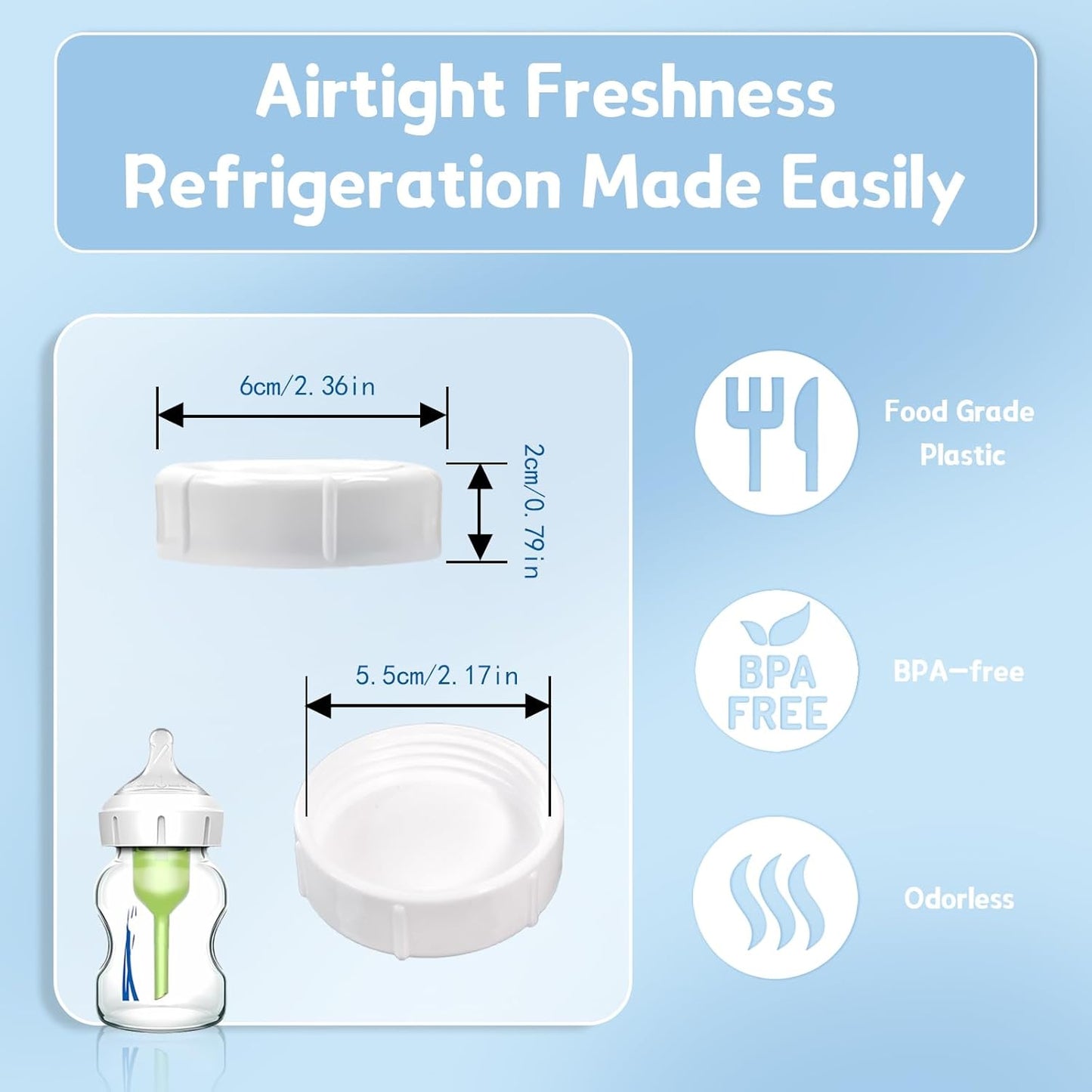 4pcs Wide Bottle Caps Compatible for Wide-Neck Natural Flow Dr Brown Bottles,BPA Free Travel and Storage Baby Bottle Lids Replacement Parts with Sealing Gasket for Baby Bottles Accessory (White)