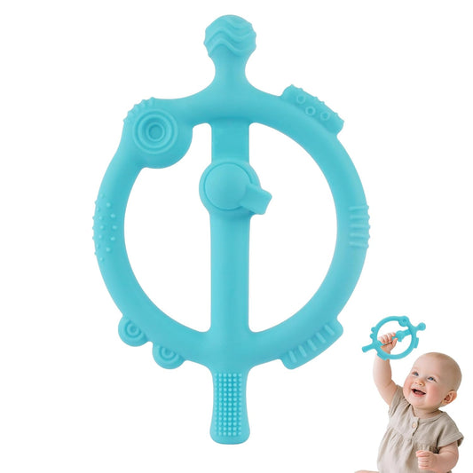 Chuya Baby Teething Ring Sticks with Easy-Hold Chew Toys Silicone Baby Teether Toy Sore Gums Teething Relief for 3-24 Months Babies Newborn 8 Massages Textures BPA Free