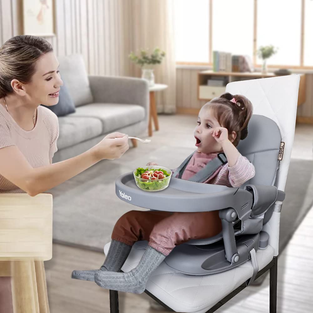 YOLEO Baby High Chair Booster Seat for Dining Table, Adjustable Height Travel Foldable High Chairs with Tray