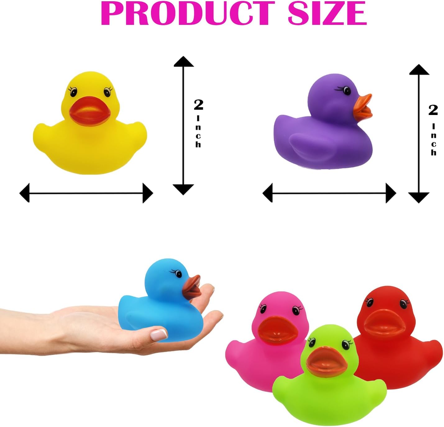 The Dreidel Company Classic Rubber Duck Toy Duckies for Kids, Six Solid Colors, Bath Birthday Gifts Baby Showers Classroom Summer Beach and Pool Activity, 2" (25-Pack)