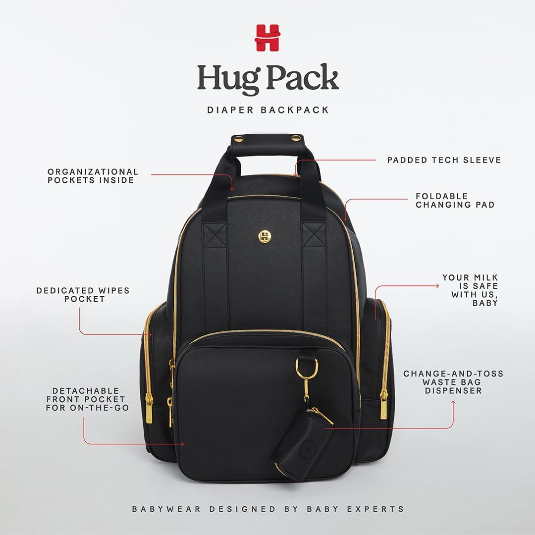 HUGGIES Signature Hug Pack Diaper Backpack, Black Leather, One Size