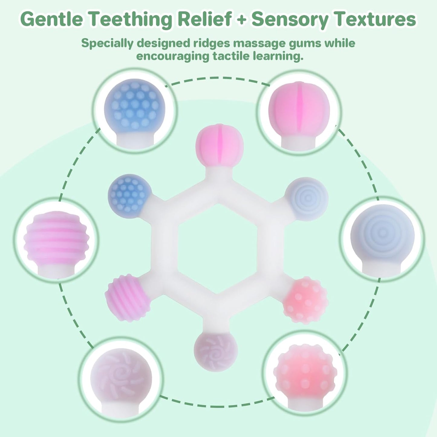 3 Pack Baby Teething Toys, BPA-Free Silicone Baby Teether Toys Teething Relief, Chew Toy for Babies 6-24 Months (Colorful)