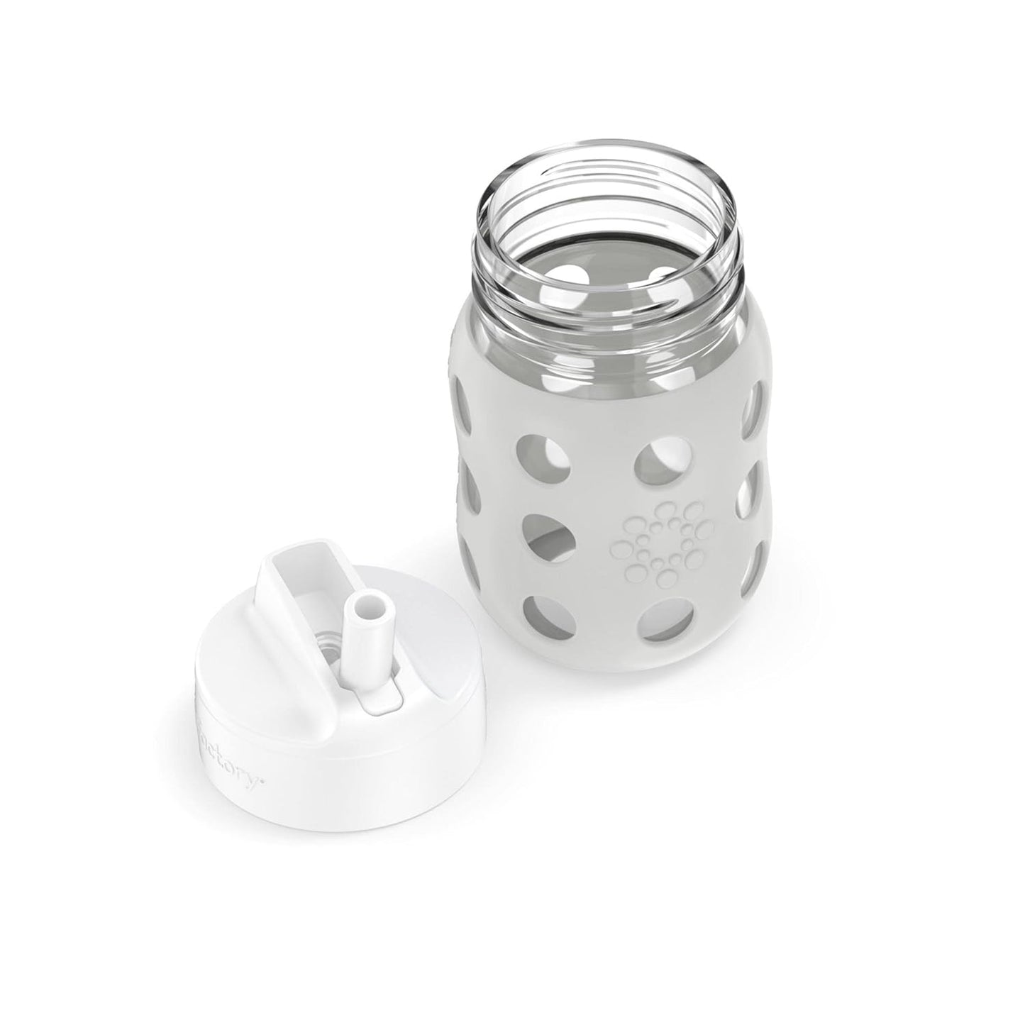 Lifefactory 8-Ounce Wide Neck Glass Baby Bottle with Protective Silicone Sleeve and Pivot Straw Cap, Stone Gray (LG2241WCG4)