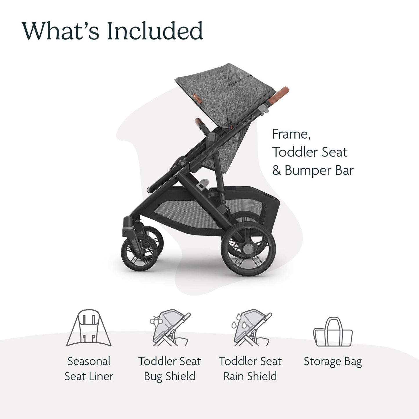 UPPAbaby Vista V3 Stroller - Full-Size Single-to-Double Stroller System - Toddler Seat, Bug Shield, Rain Shield, and Storage Bag Included - Greyson (Charcoal Mélange/Carbon Frame/Saddle Leather)