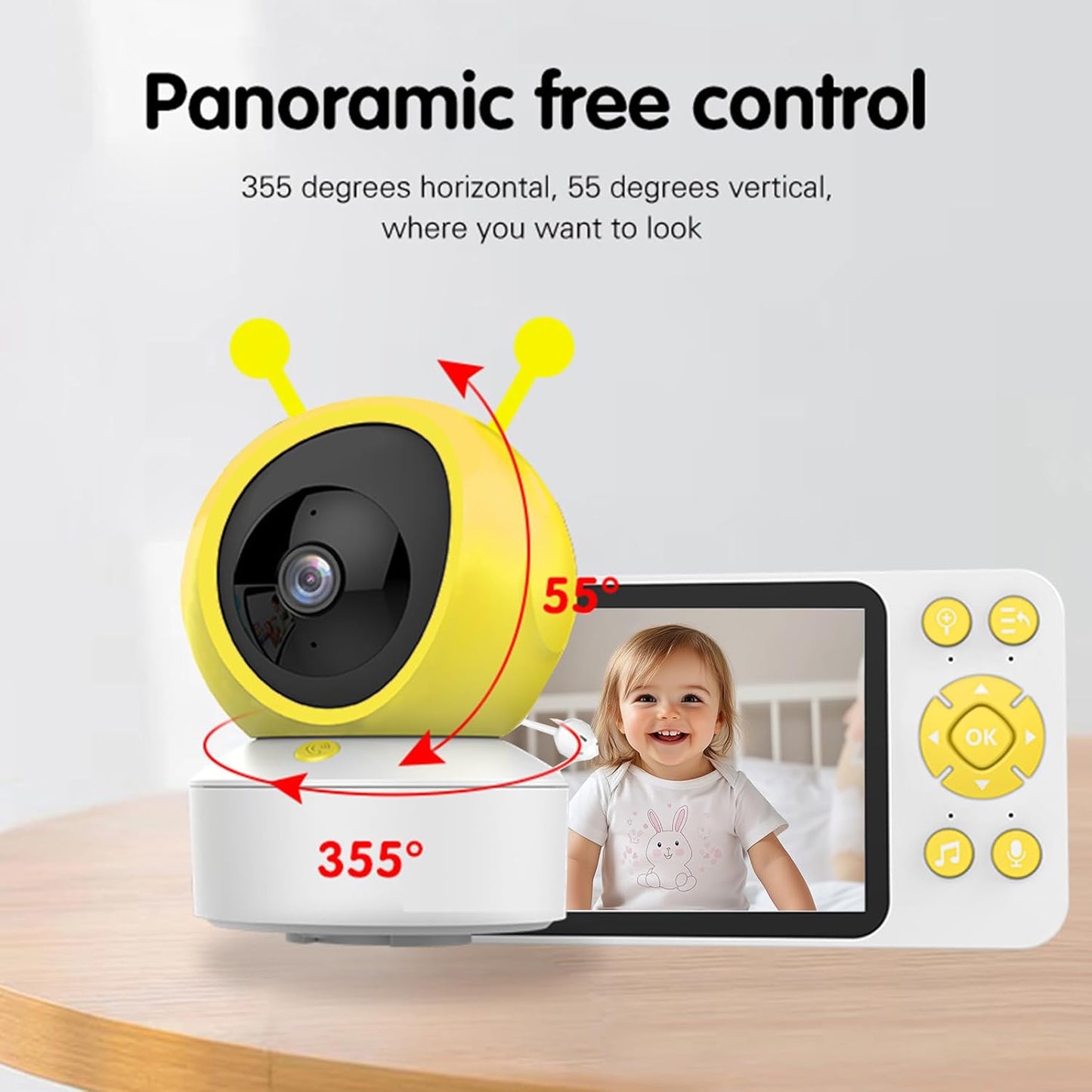Baby Monitor Wifi Smartphone with App and Screen, 5" Video Baby Monitor with Camera and Audio, Long Range Night Vision, 2-Way Audio, Portable Cry Motion Detection for Home, Temper Humidity Sensor