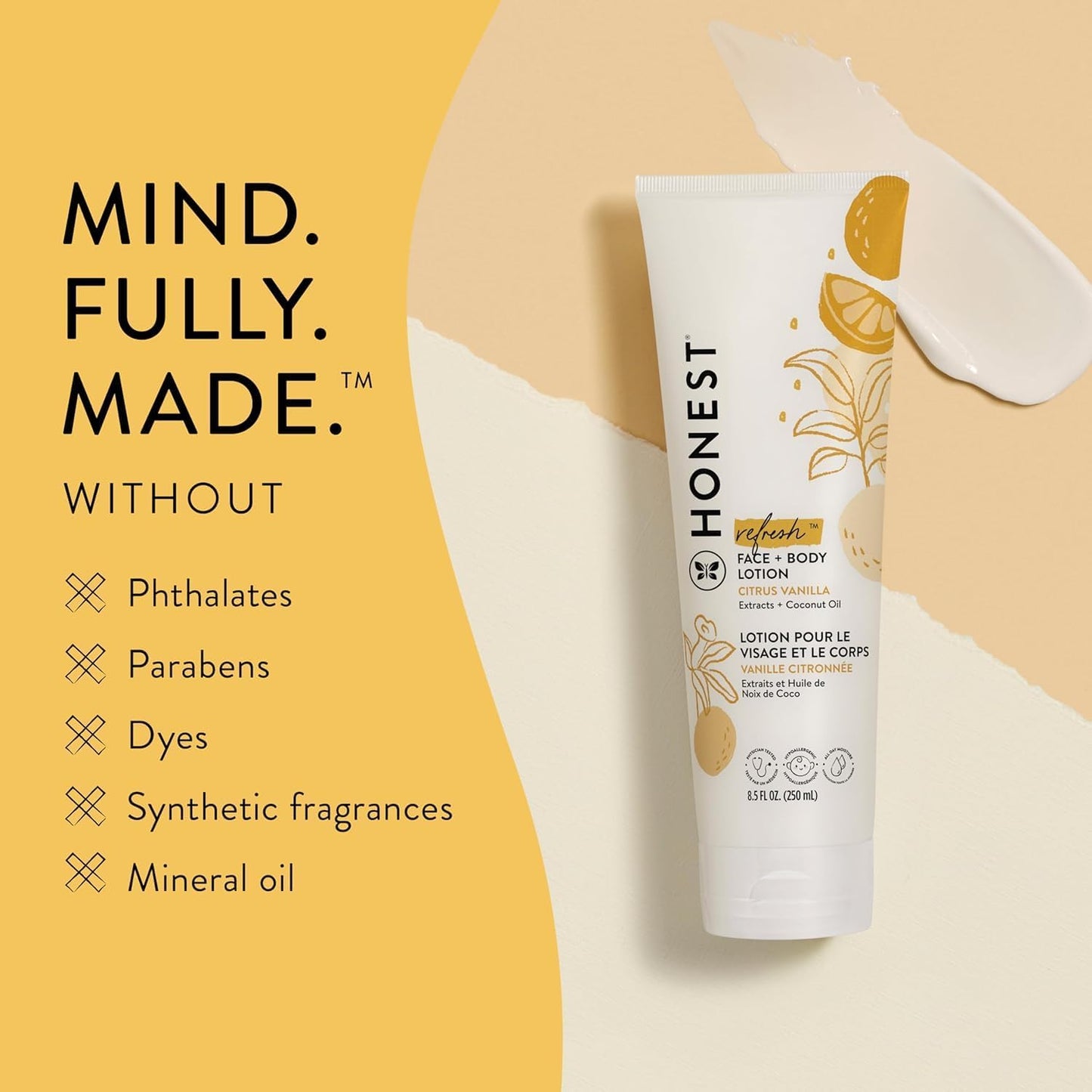 The Honest Company Hydrating Face and Body Lotion Fast Absorbing Naturally Derived Hypoallergenic Citrus Vanilla Refresh 8.5 fl oz