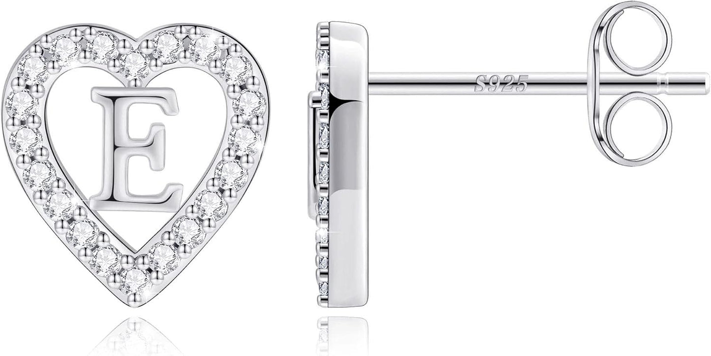 Anoup Christmas Gifts for Grandkids Girls Earrings - S925 Sterling Silver Post CZ Hypoallergenic Stud Heart Initial Earrings for Women Kids Jewelry Stocking Stuffers for Teen Girls Birthday Gifts