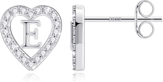 Anoup Christmas Gifts for Grandkids Girls Earrings - S925 Sterling Silver Post CZ Hypoallergenic Stud Heart Initial Earrings for Women Kids Jewelry Stocking Stuffers for Teen Girls Birthday Gifts