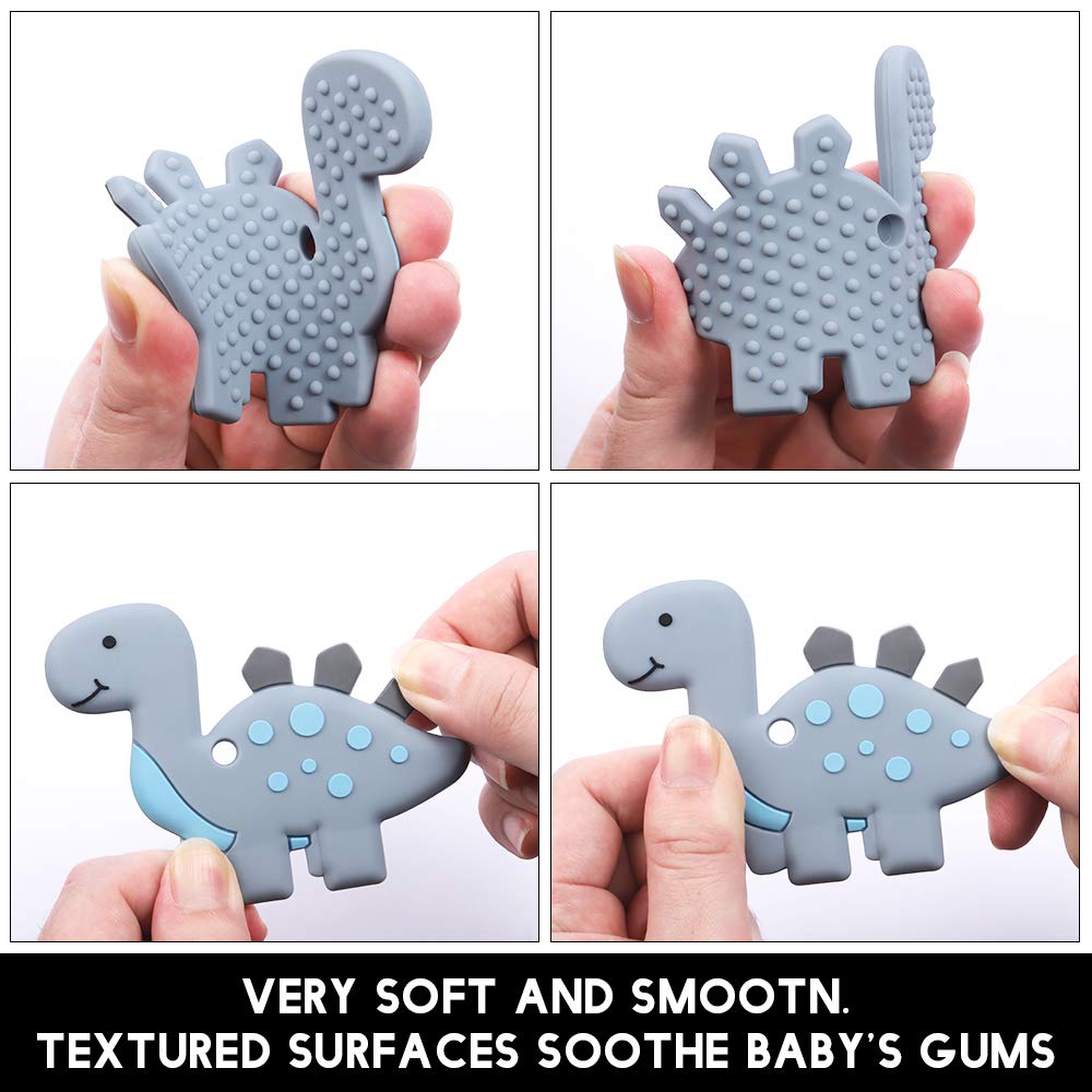Baby Silicone Teether,Sensory Chew Toys,BPA Free Soft and Effective Infant Teething Pain Relief Toys,Freezer Safe,Food Grade Silicone,Best Shower Gift for Boys and Girls (Dinosaur)