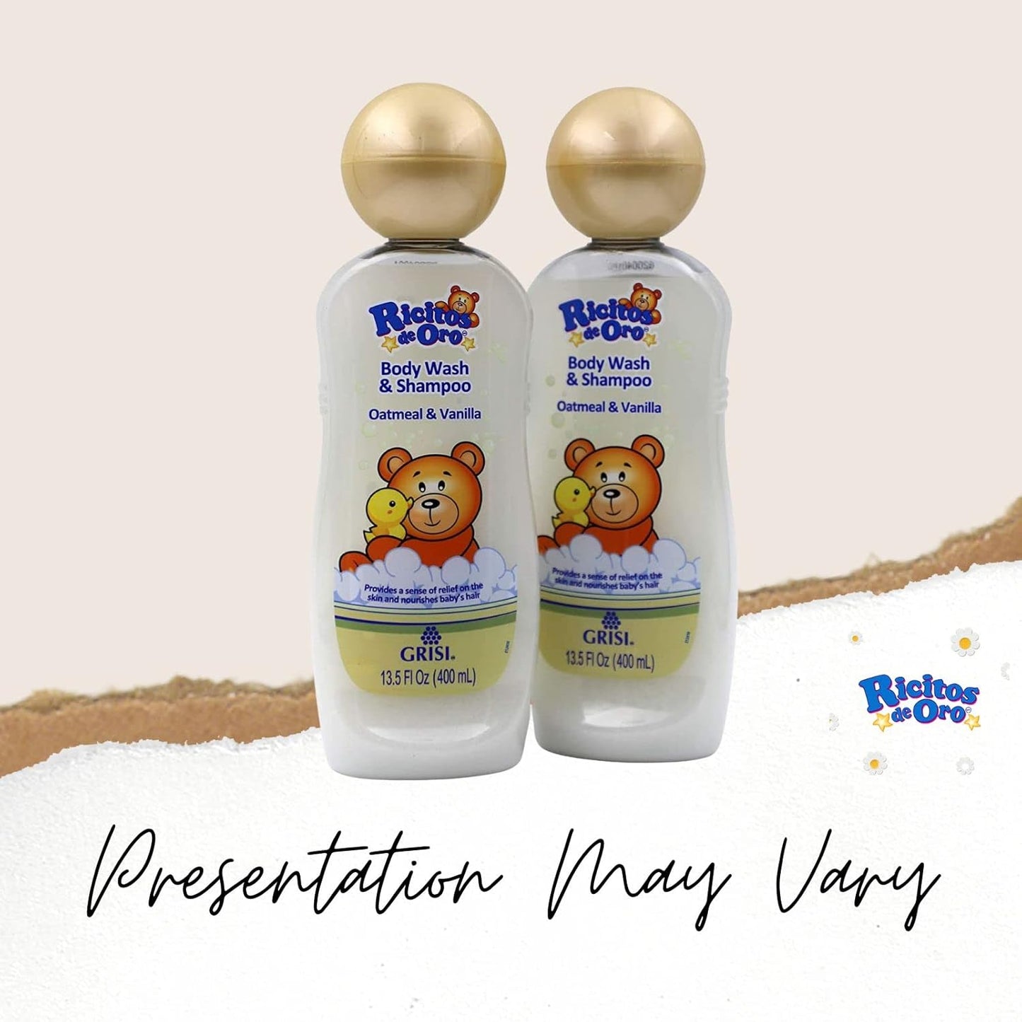 Ricitos de Oro Baby Shampoo and Body Wash, Formula with Oats and Vanilla, Hypoallergenic, Tear-Free Body Wash and Shampoo, 2-Pack of 13.5 Fl Oz Each, 2 Bottles