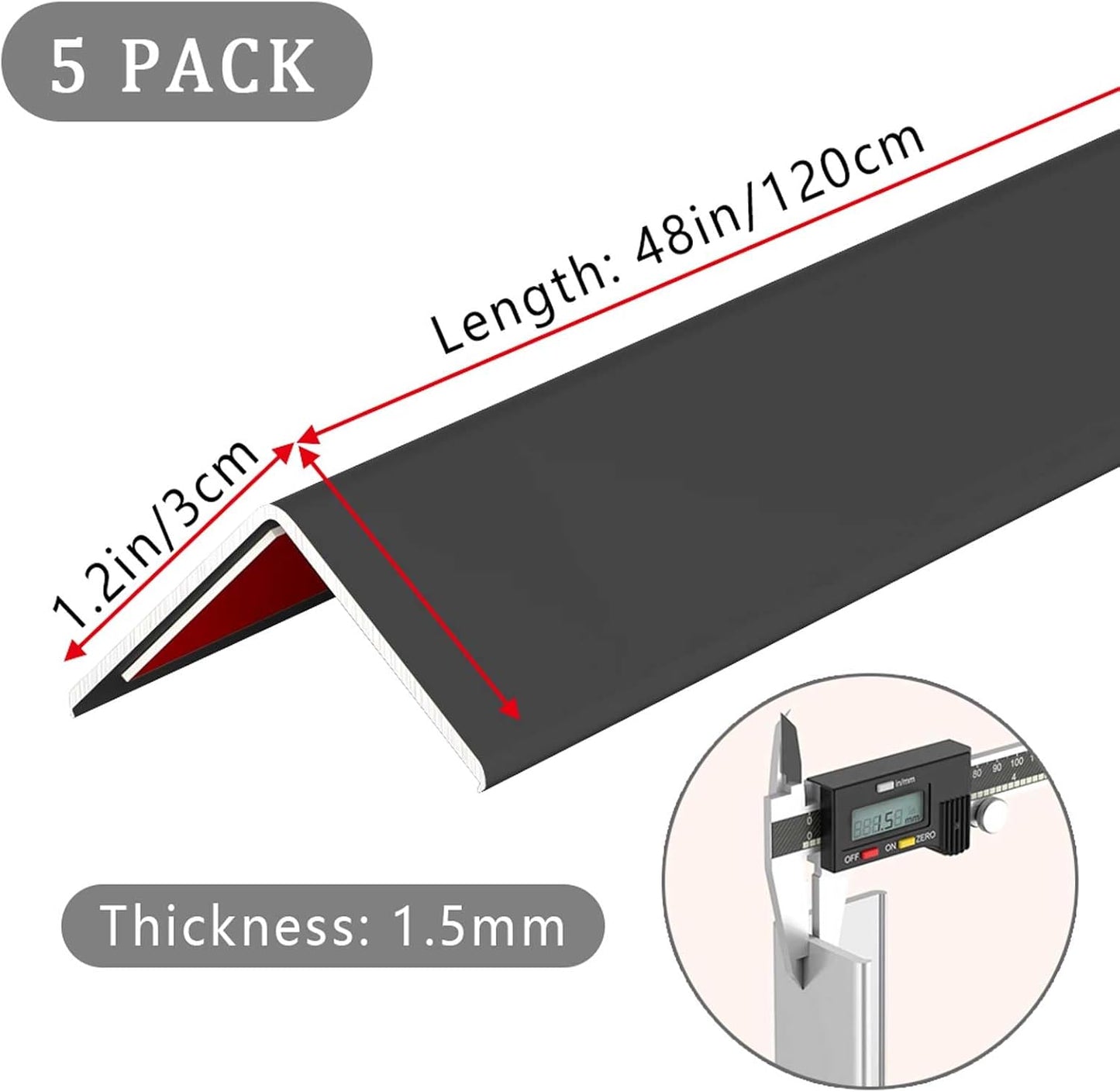6 Pcs Aluminium Alloy Corner Guards, 48" x 1.2" x 1.2" L-Shaped Metal Wall Protectors for Corners, Door Frames, and Cabinets, Decorative Edge Trim (Black)