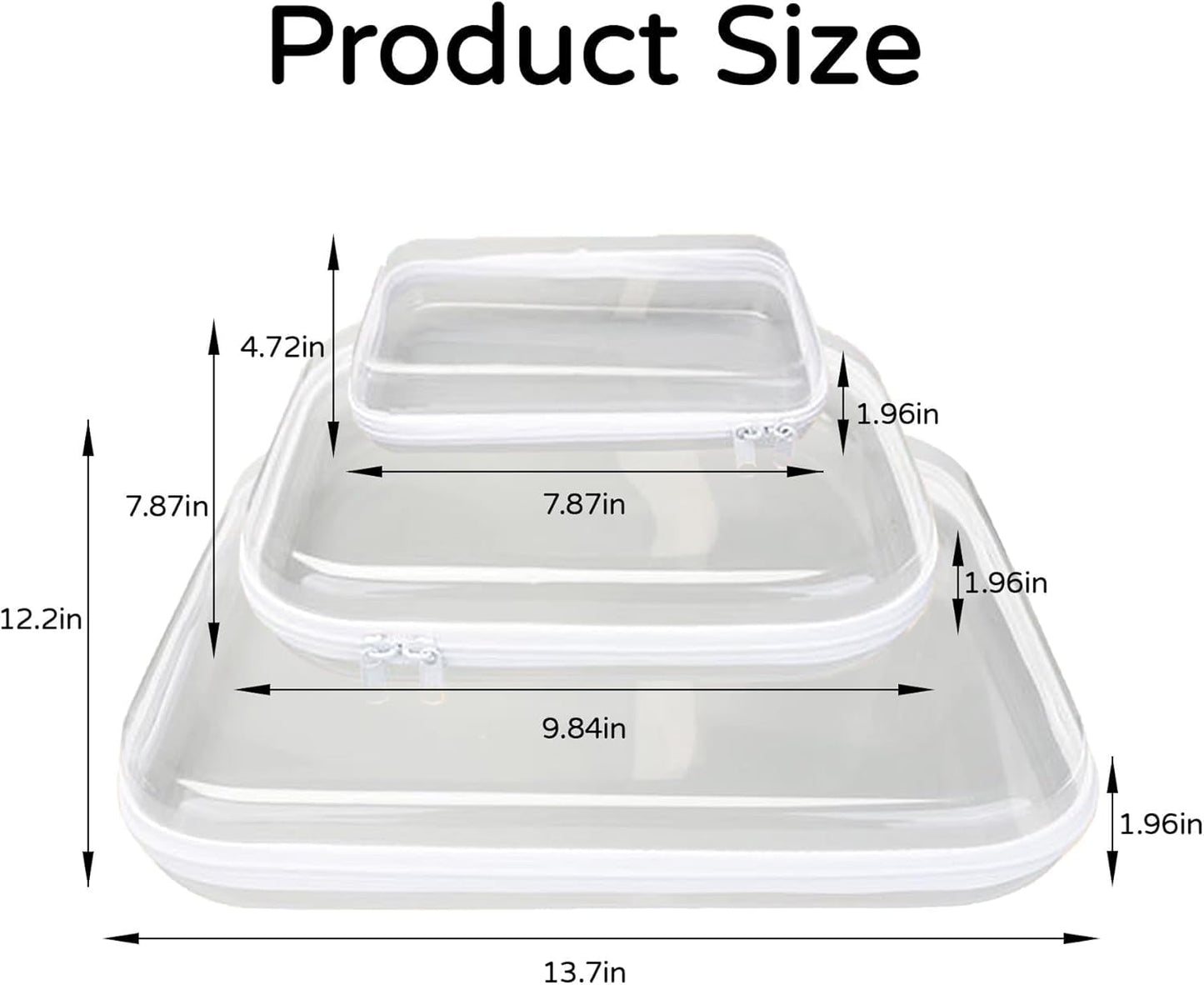 3PCS Clear Hard Plastic Zipper Case, Double Zippers Hard Pouch, Portable Travel Organizer Bin Clear Makeup Bag for Toy Storage, Snack Bag, Cosmetics, Pencil Case, Diaper Bag, Toiletry Bag