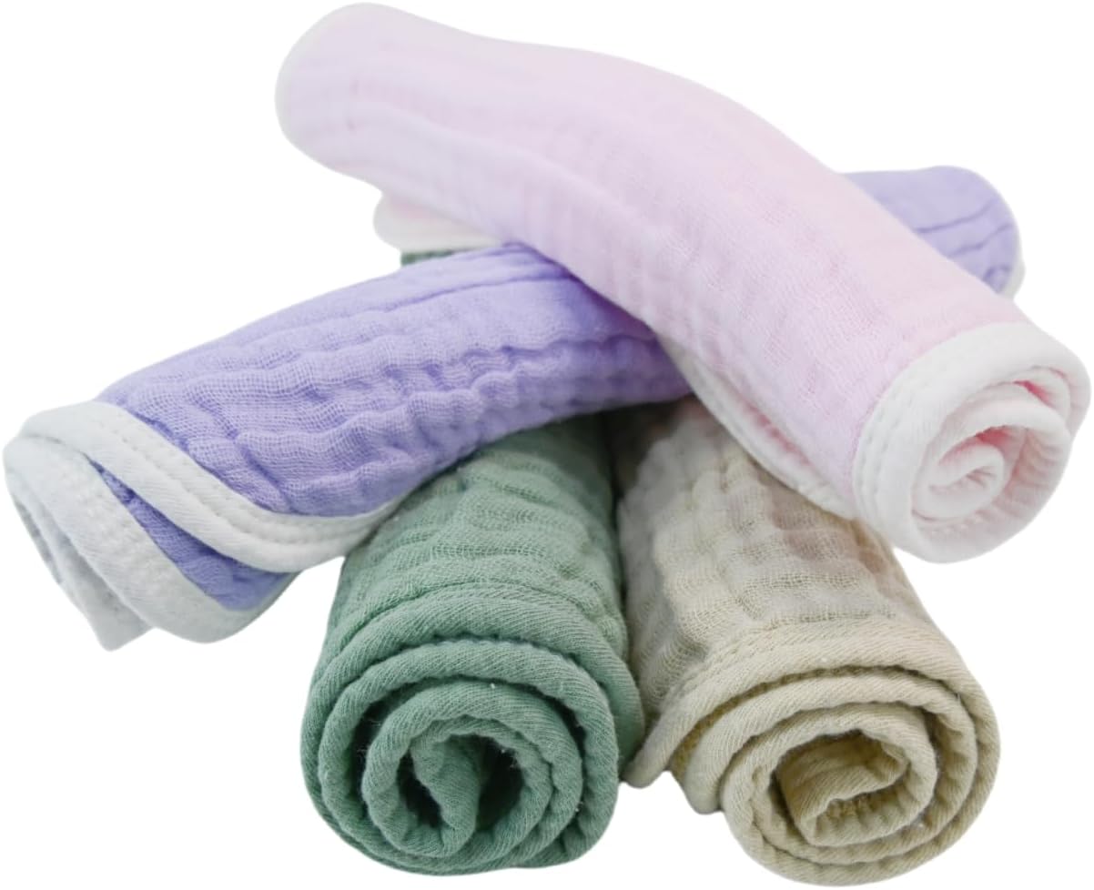 Synrroe Burp Cloths Large, Muslin Burp Cloths for Baby Girls and Boys, Pack of 4 Extra Absorbent and Soft Muslin, 6 Layers 20 by 10 Inches 100% Cotton (Mix 4 Pack Pink Green)